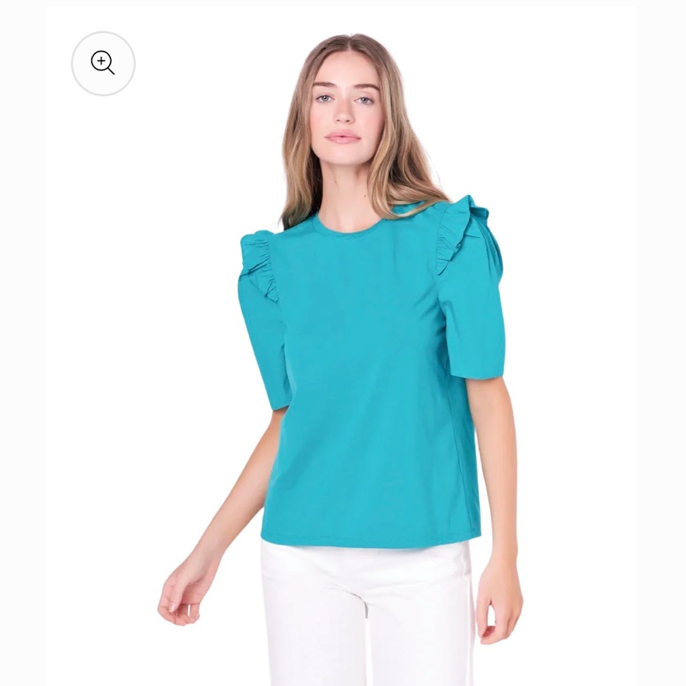 NWT English Factory Mini Ruffle Puff Sleeve Top teal small